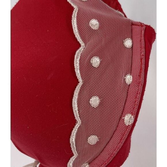 Victorias Secret Fabulous Plunge Bra 32DD Red Polka Dot Lace Underwire Push Up - Picture 7 of 8